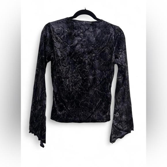 Y2K Wild Cat Black Velvet Long Sleeve Asymetrical Top Lace detail Size M/L Goth - Picture 2 of 5